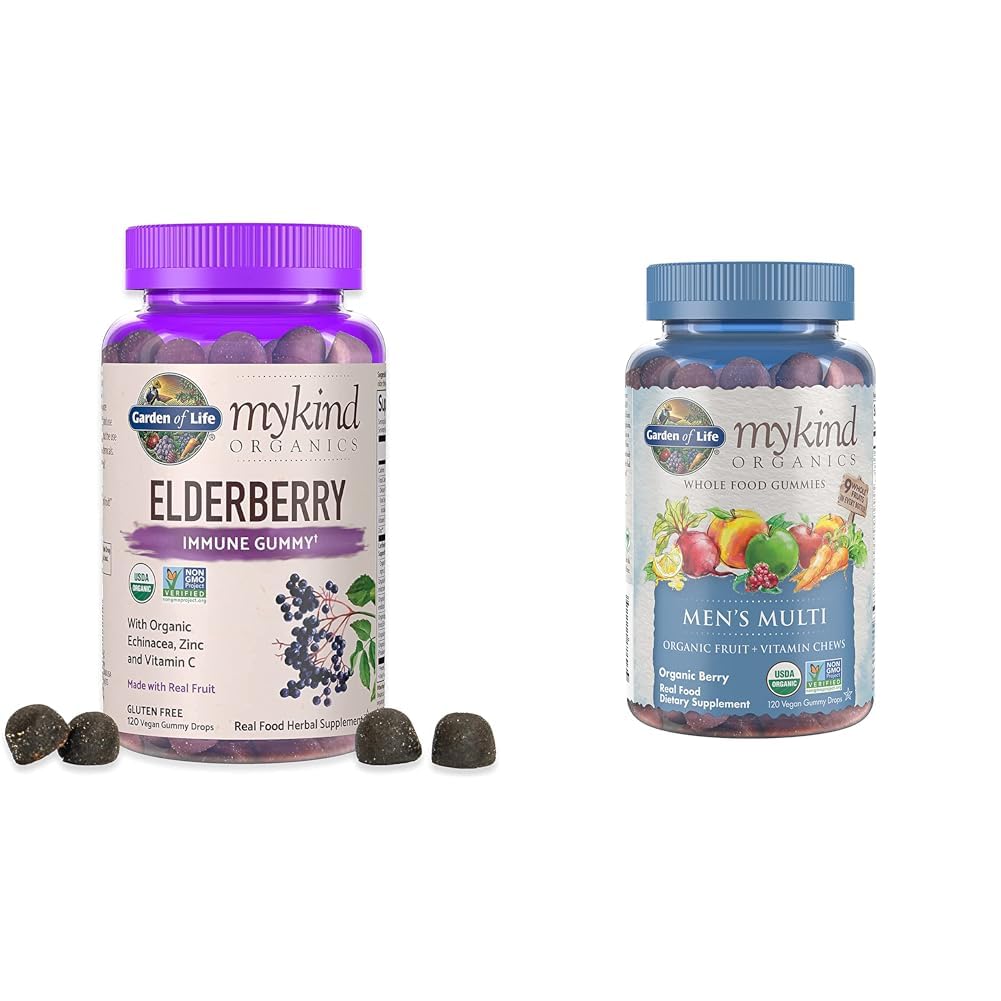 Garden of Life Organics Elderberry Gummies for Dewata & Anak-anak - Imune Dukungan Tambahan dengan Organ Buah & Organik Vitamin Multi Berry, 120 Count
