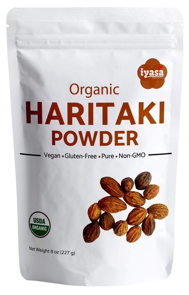 Iyasa Holistical Organic Haritaki Fruit Towder Harad Terminalia chebula Kadakapudi 8Oz 225Gm Distration Gas Relief Bowel Fungsi Ayurveda Superfood Resleable Pouch