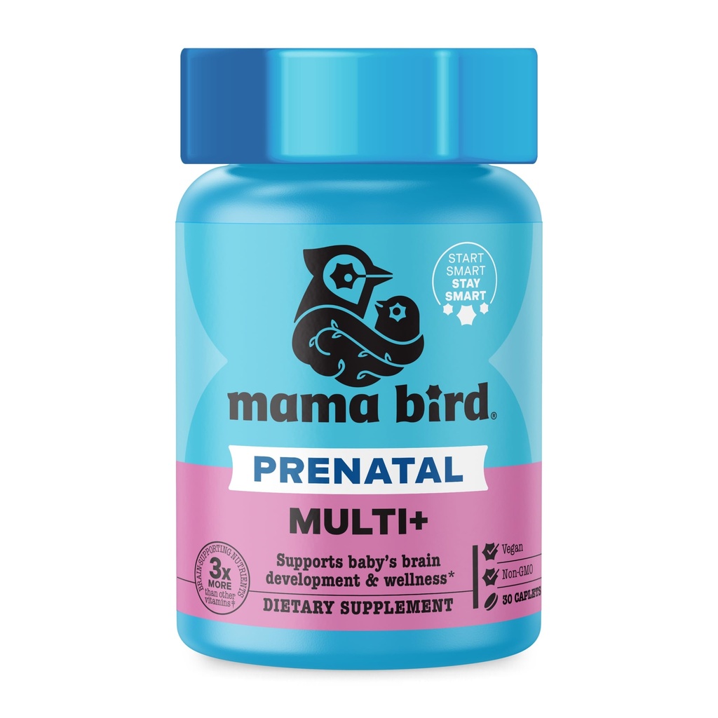 Best Nest Wellness Mama Bird Prenatal Multi Plus - Prenatal Care Supplement Brain & Digetical Health - Vegan Multivitamin dengan L- Methylfolat, Prograce & More - 30 Caplets (30 Pelayan)