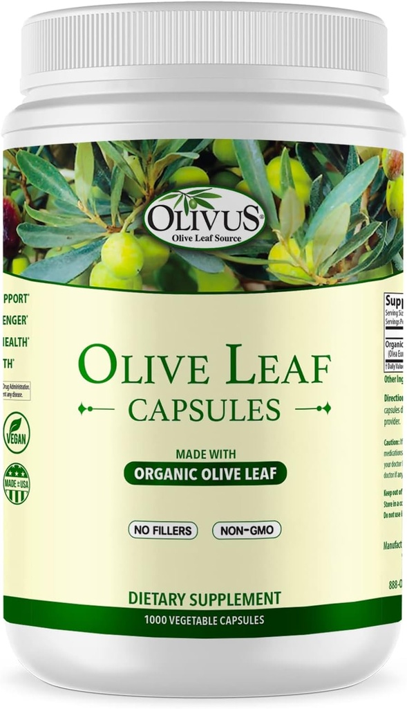 Olive Leaf Capsules Bulk 1000 Ct - 550 mg Vegetable Capsules - Pure Organic Olive Leaf Powder with No Fillers - Imune Dupport Antioksidant Suplemen