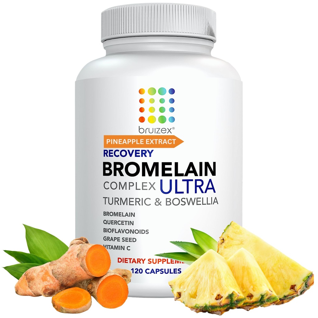 Bruizex Ultra Bromelain dan Quercetin Bruising Relief Suplement, 120 Capsules 12.4; Bruised Skin, Trauma Recovery dan Pembangunan Suplemen 124; Berisi Bromelain, Quercetin, Turmeric dan Boswellia