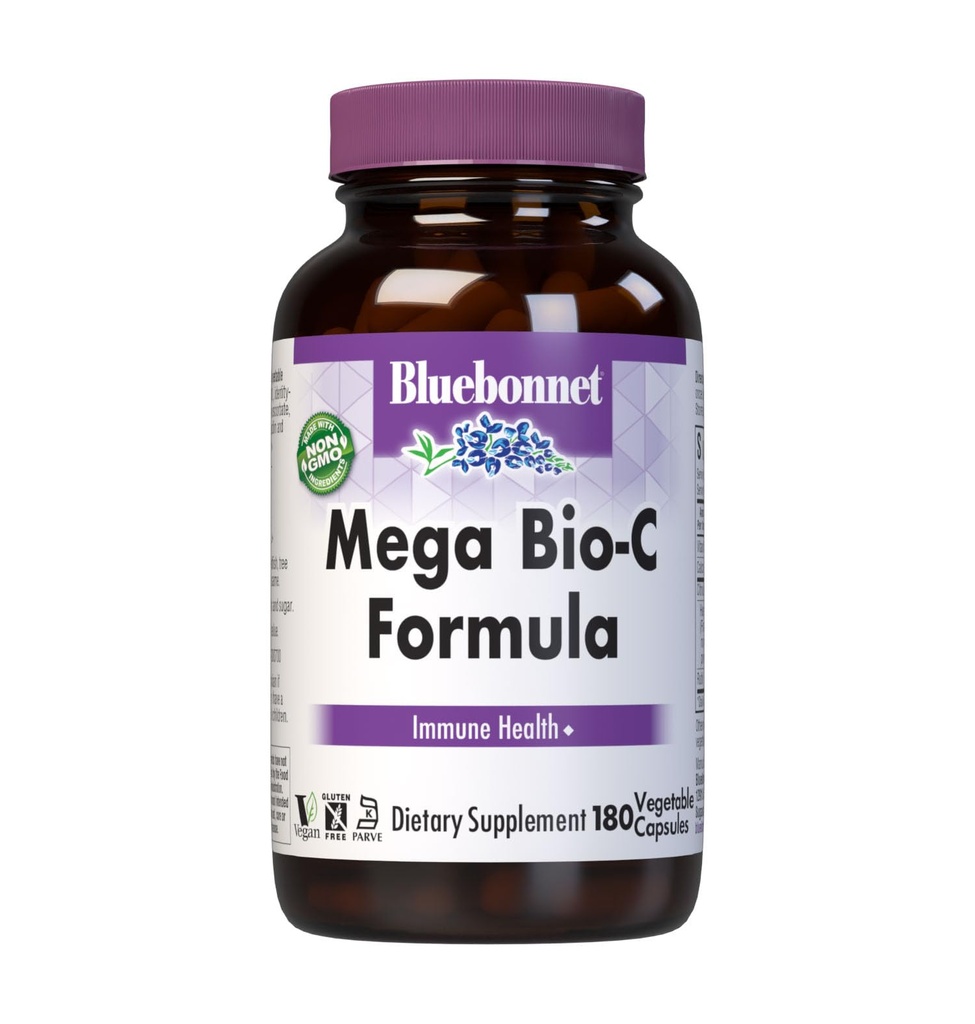 Bluebonnet Nutrition Mega Bio-C Formula Vegetable Capsules, High Potency Buffered Vitamin C, for Imune Health, Soy Free, Gluten Free, Non-GMO, Kosher, Dairy Free, Vegan, 180 Count