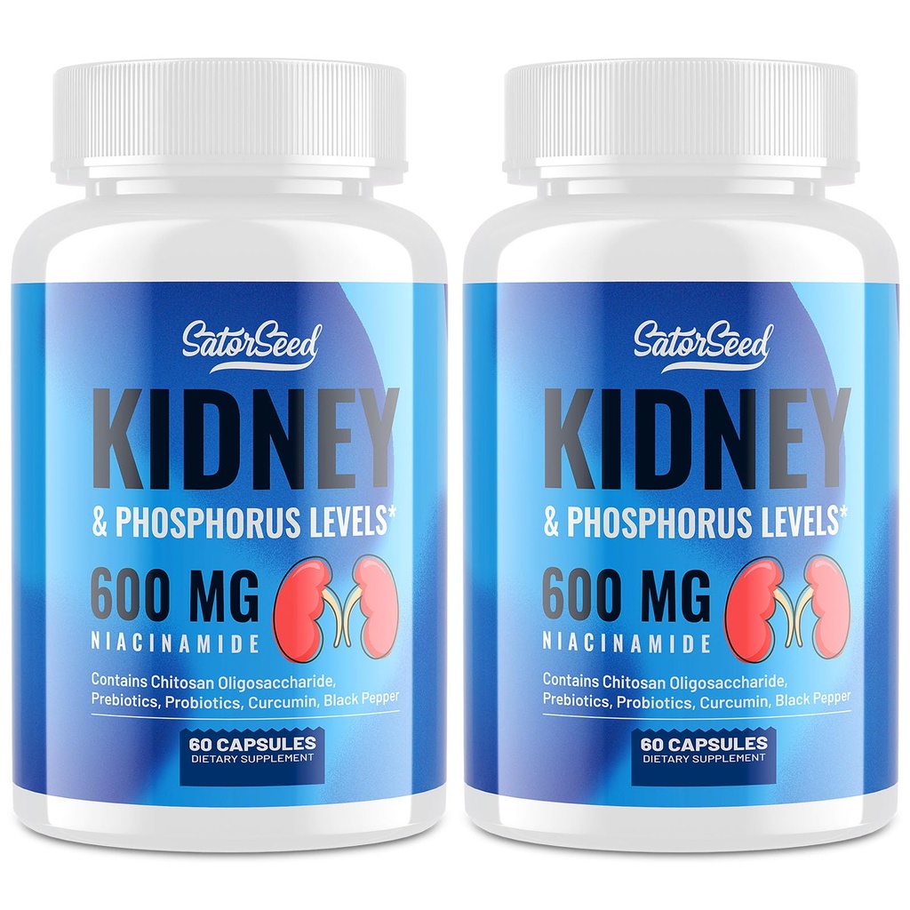 Tambahan Dukungan Ginjal - Ginney Cleanse Detox dengan 600mg Niacinamide & Chitosan Oligosaccharides - Phosforus-Conscious Formula - Vegetarian Capsules untuk Dewasa - 2 Botol
