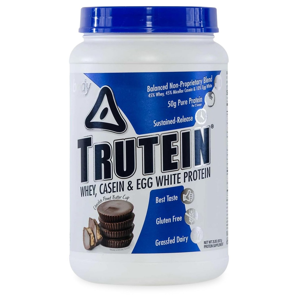 Body Nutrition High Protein Powder: 45% Whey, 45% Casein, 10% Egg White, Gluten- Free, Low Sodium, Grass Fed Whein Protein Powder, Gym Supplemen & Breakfast, Chocolate Peanut Butter, 2lb