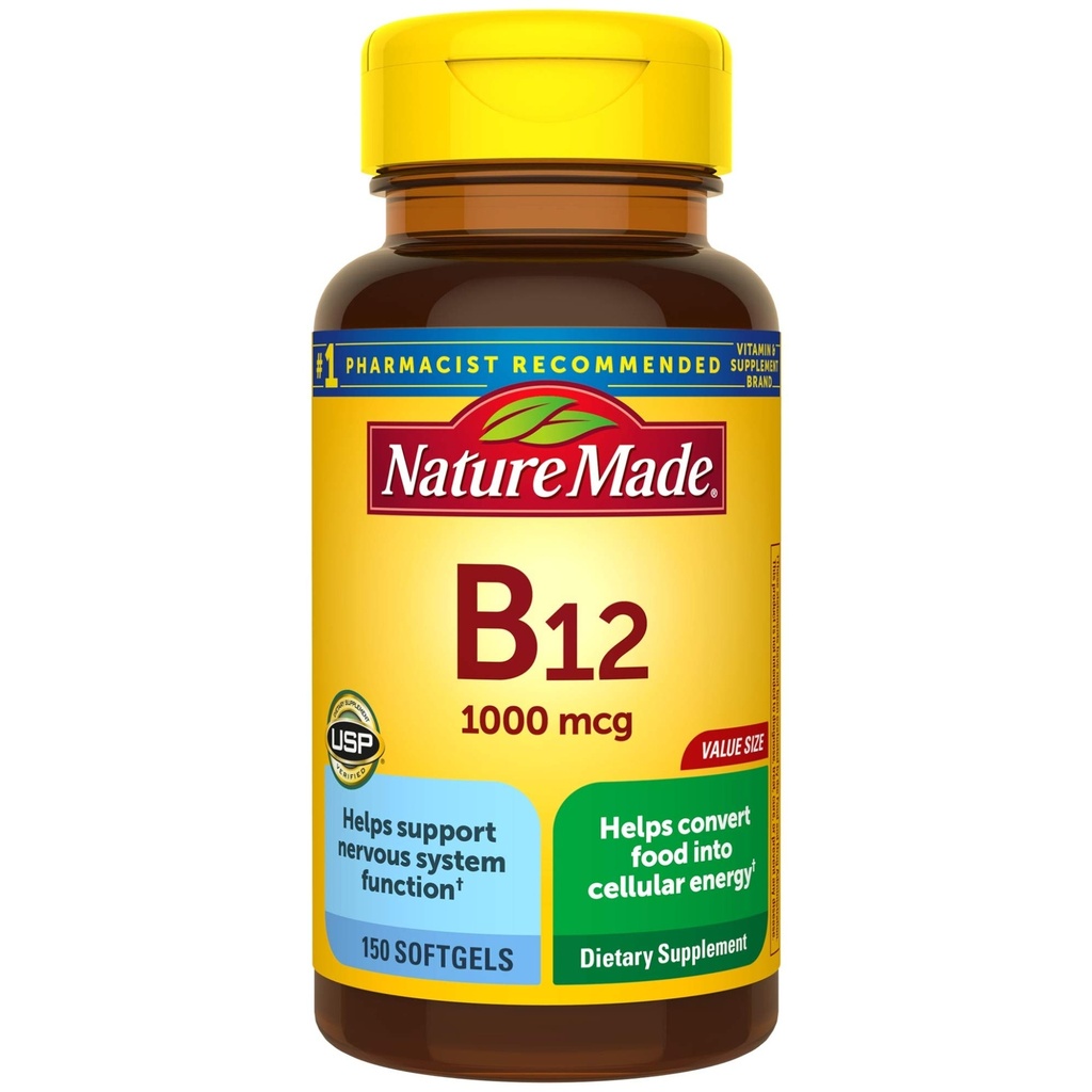 Vitamin B12 1000 mcg Softgels, 150 Nilai Ukuran