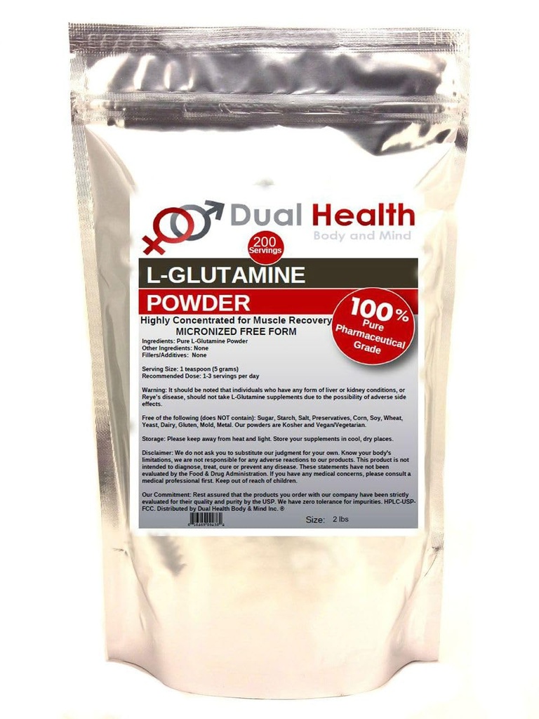 Suplemen L- Glutamine (2 pon) Pure Powder 5000mg Free Formulir Bulk, Dibuat di Amerika Serikat, Disuffic GI Dupport Leaky Gut Health Muscle Energy Endurance