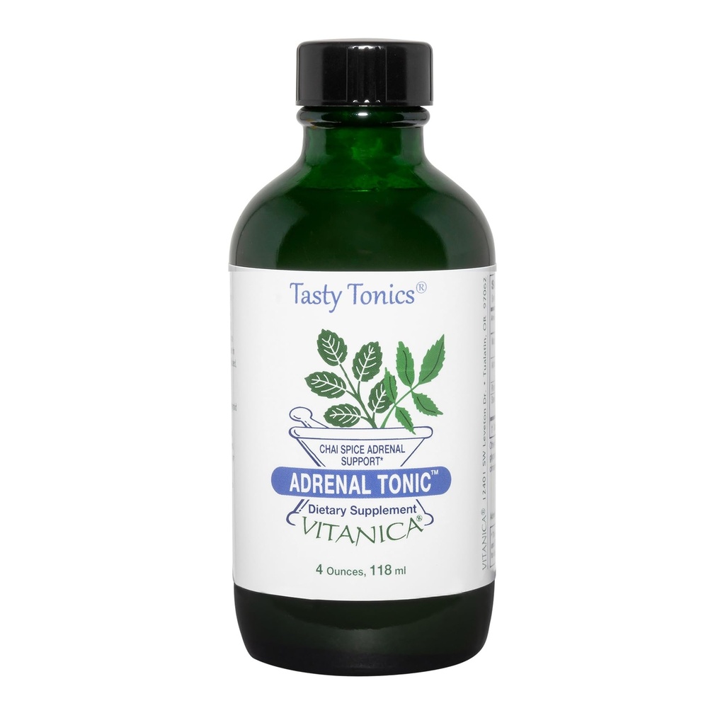 Vitanica Adrenal Tonic, Tambahan Adrenal & Dukungan, Alkohol Bebas, Vegan / Vegetarian, Chai Spice Flavor, 4 Ounce