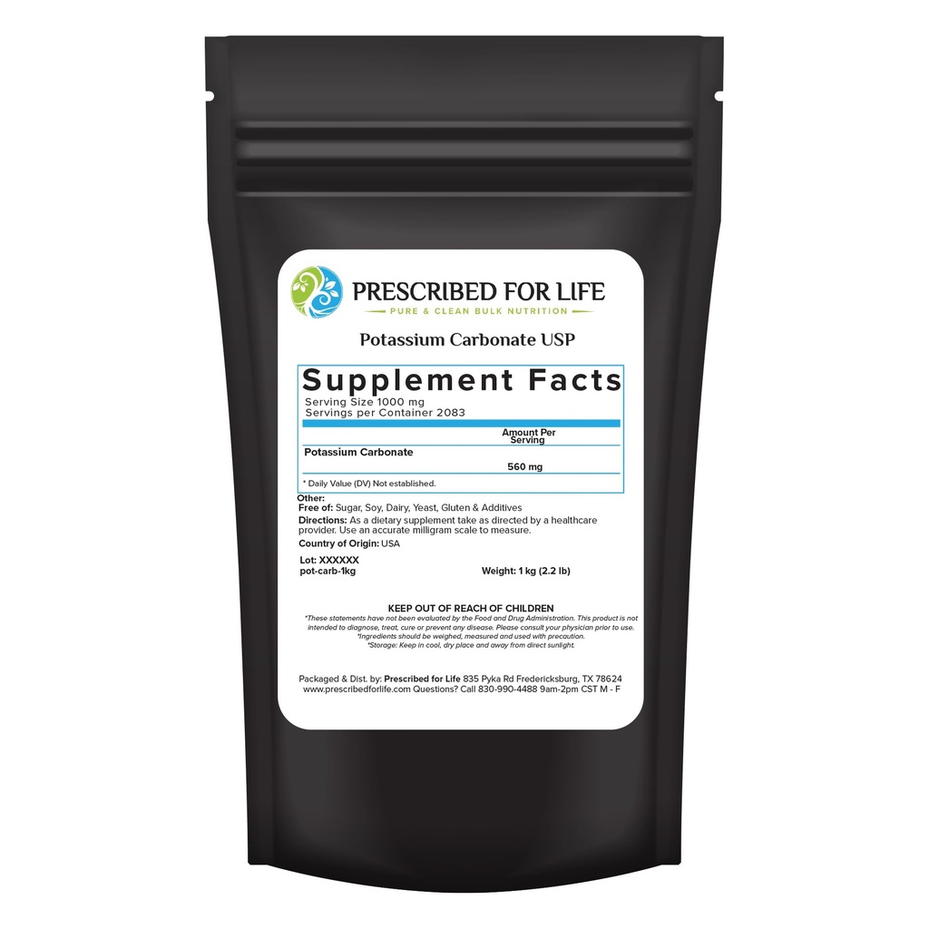 Prescripted for Life Powder Carbonate Powder, Natural USP Grade Ptash for Plants, Soap, Suplemen, & More, Pure Bulk Potnales Powder (1kg / 2.2lb)