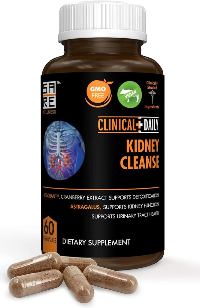 Clinical Daily Herbal Kidney Detox Suplement, Organic Vitamin with Cranberry, Astragalus, Uva Ursi Pil untuk Kesehatan Perempuan & Men- 60 Vegan Capsules