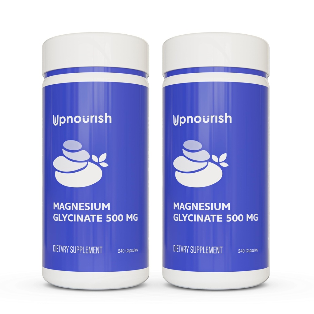 UpNsteated Chemated Magnesium Glycinate 500mg Capsules - Magnesium Chelete for High Absorpsi - Pure Magnesium Suplemen Tenang, Krisis Kaki, Relaksasi Otot 480 Capsules