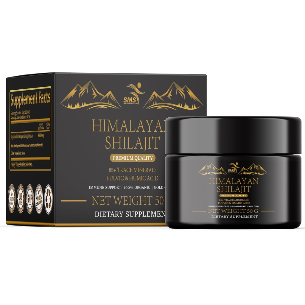 Shilajit Pure Himalaya Shilajit Resin - Emas Tingkat 100% Shilajit Murni dengan Fulvic Acid & 85 + Trace Kompleks Mineral untuk Energi & Imune Dukungan - 50g