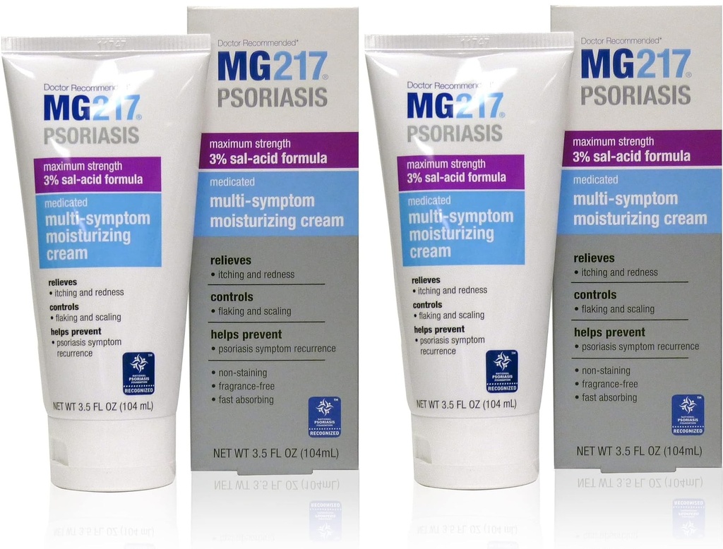MG217 Obat Moisturizing Psoriasis Cream dengan 3% Acid Salisit, Multi- Symptom, Fragrance Free, 3.5 Fl Oz, (5604) (Paket 2)