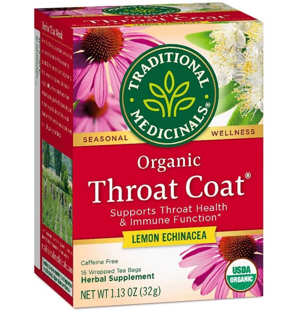 Tradisional Medicinals Organic Throat Coat Lemon Echinacea Herbal Tea, Supports Throat Health (16 Count (Paket 2)