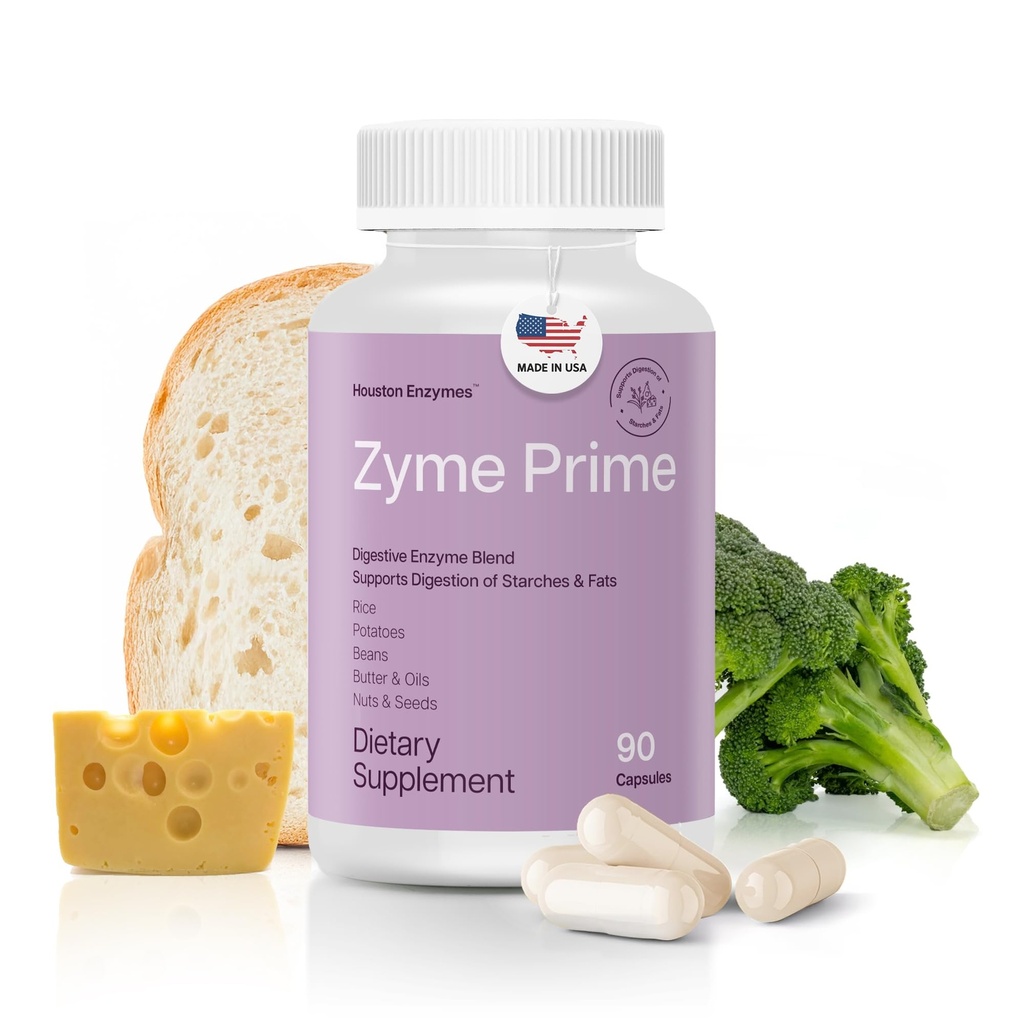 Houston Enzymes - Zyme Prime - 90 Kapsul - Perempuan Digeptical Enzymes & Men Enzyme, Ditraffic for Carb, Fat & Protein Breakdown, Membantu Intoleransi, Bloating & Gas, Digetical Health Supplemen