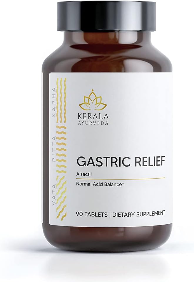 Kerala Ayurveda Relief Gastric Herbal Tablet 124; Prebiotik Alam untuk Keseimbangan Perut Sehat 124; Relieves from Stomach Discomfort and Gas Aid Normal Ditraffic - 90 Count