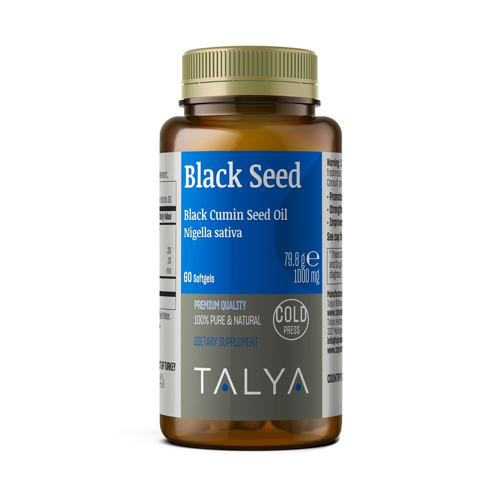 Sftgel Benih Hitam TALYA dengan Tinggi Thymoquinone - Dukungan Imune - Fungsi Kesehatan Digetical - Fungsi Otak Gabungan - Cold- Tertekan dari Bibit Non-GMO Turki Hitam Cumin Nitiva