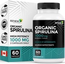 Renew Actives Organic Spirulina 1000MG per 2 Kapsul - Superfood for Men & Women - Supports Energy, Wellness & Imune Fungsi - Kaya dalam Antioksidants & Nutrients - Made in Canada - 60 Kapsul