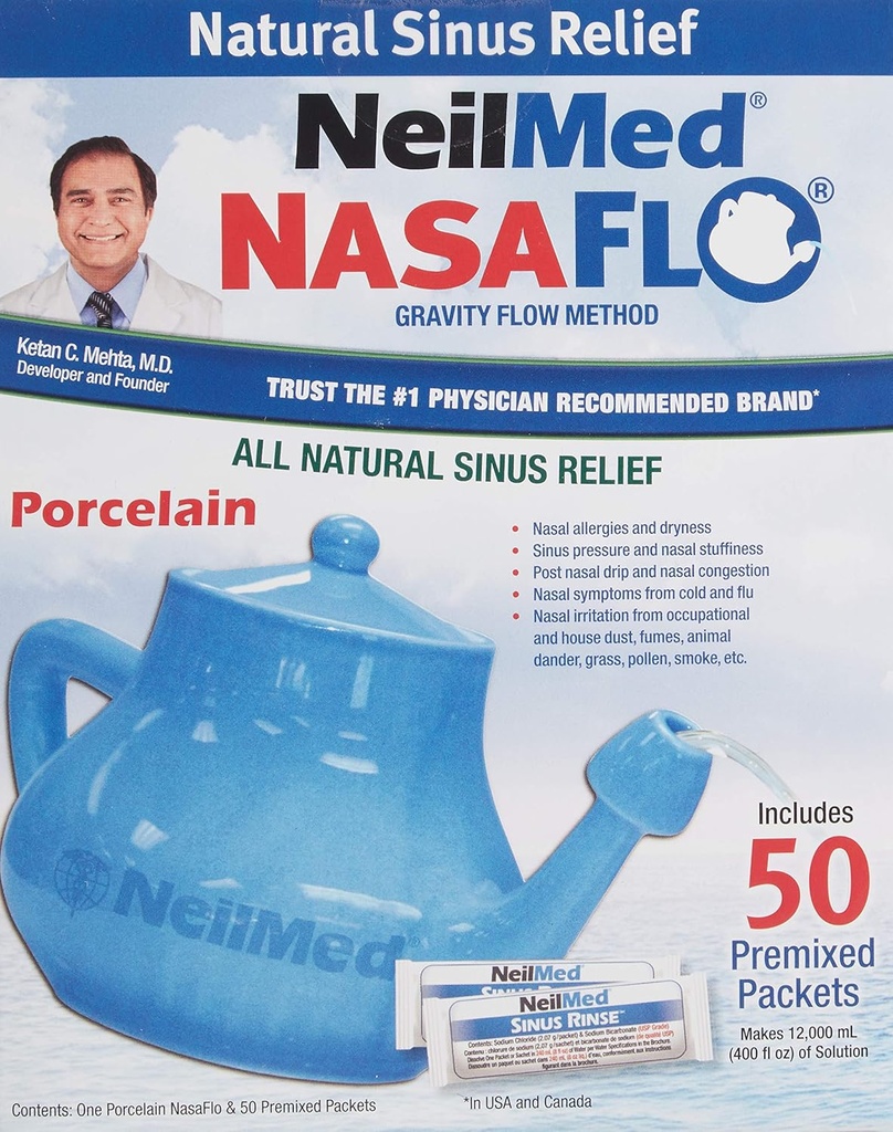 NeilMed Nasaflo Porselen Neti Pot, 50 Cacah (paket mungkin bervariasi)