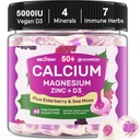 Suplemen Kalsium untuk Perempuan & Pria 50 +, Calsium Citrate 1000mg dengan Vitamin D3, Magnesium, Zinc, Elderberry, Absorpsi Tinggi Calcium Chews untuk Bone Density, Relax Muscle, Immune, Vegan 60ktur