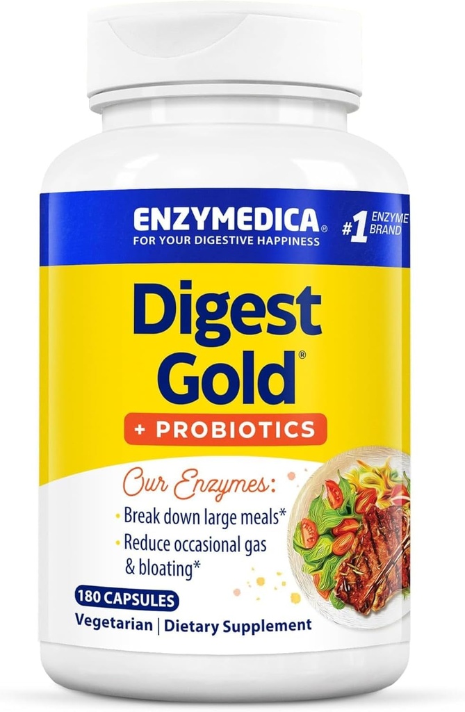 Enzymedica Digest Gold + Programtes, 2-in- 1 Formula Kesehatan Gut, Enzymes Digeptical & Aktif Probiotic Cultures, 180 Count