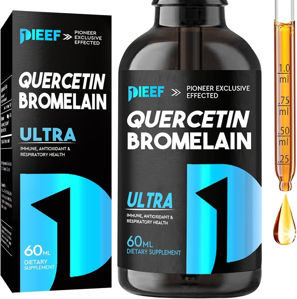 Quercetin dengan Bromelain Liquid Drops, Quercetin Suplemen 10000 mg, Respiratory Health Ammune Complex, 7-in- 1 Quercetin Liquid Drops dengan Zinc
