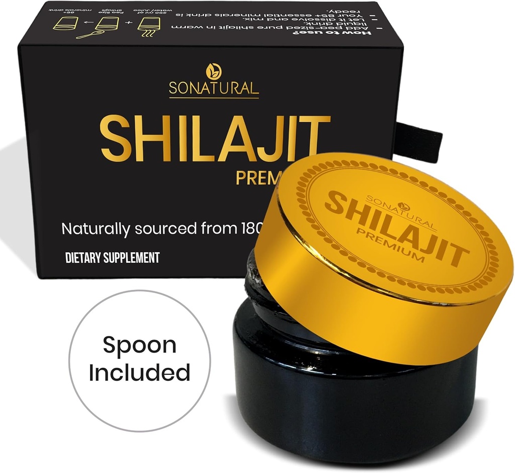 SONATURAL Shilajit Pure Himalaya Organic - 30g Premium 100% Pure Shilajit Resin dengan Fulvic Acid & 85 + Trace Mineral Complex for Energy & Ammune Dupport, (2 Bulan Suppply)