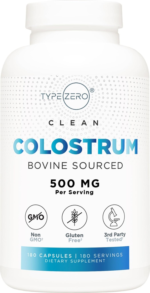 Suplemen Colostrum Tipe Nol (500mg) 180 Capsules - Bovine Sourced, Non-GMO, Gluten- Bebas