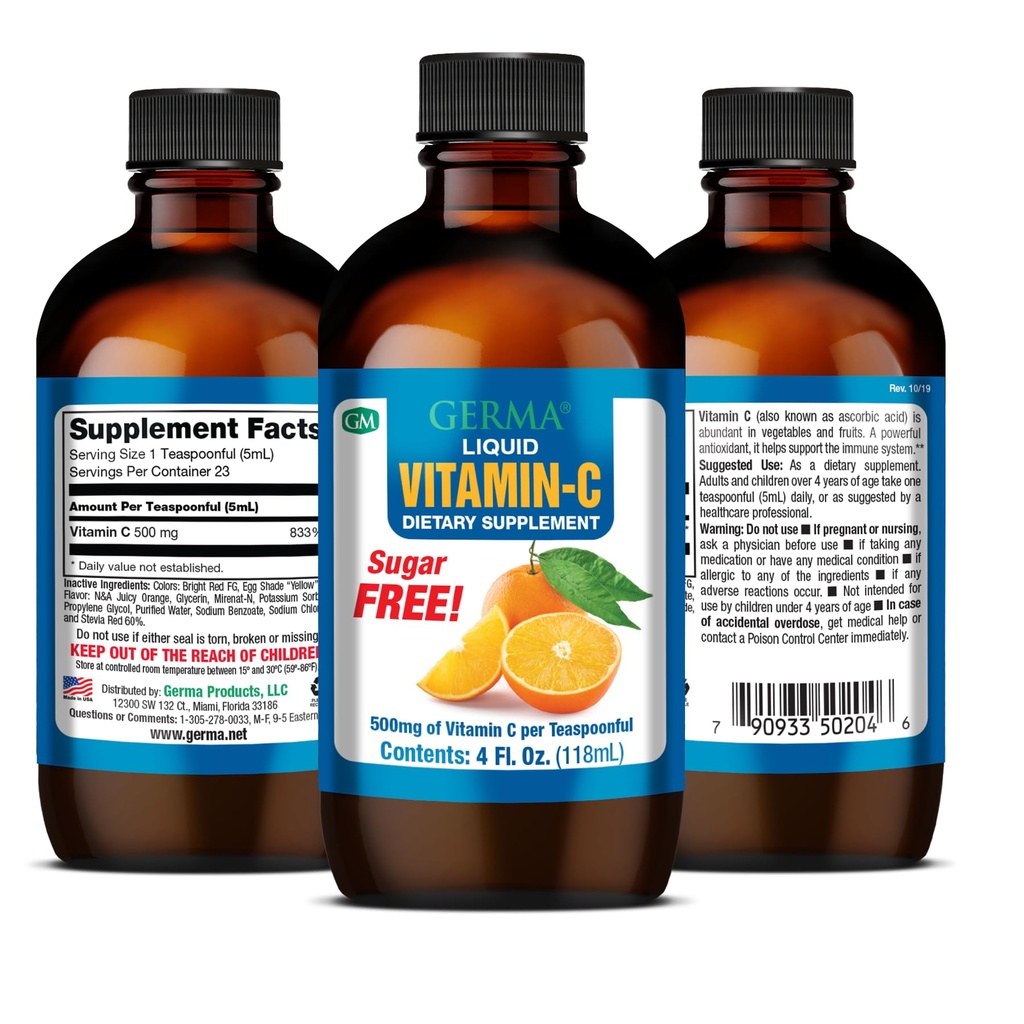 Germa Sugar- Free Liquid Vitamin C. 500 mg. Sistem Booster kekebalan. 4 oz / 118ml