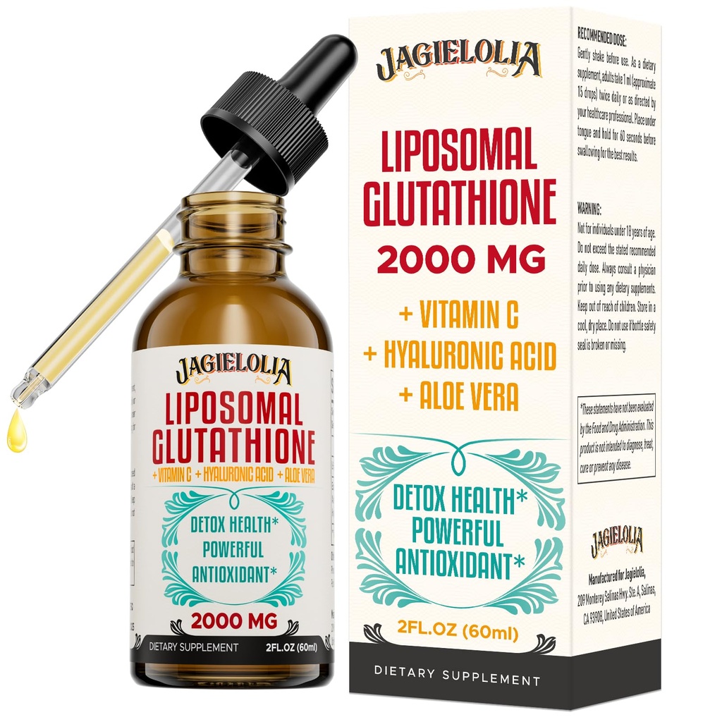 Liquid Glutathione Liquid 2000MG - Antioxidant Detox Suplement for Women & Men, Aging Defense, Liver Function & Energy, with Hyaluronic Acid + Aloe Vera + Vitamin C, Natural & Vegan, 2 FL.OZ