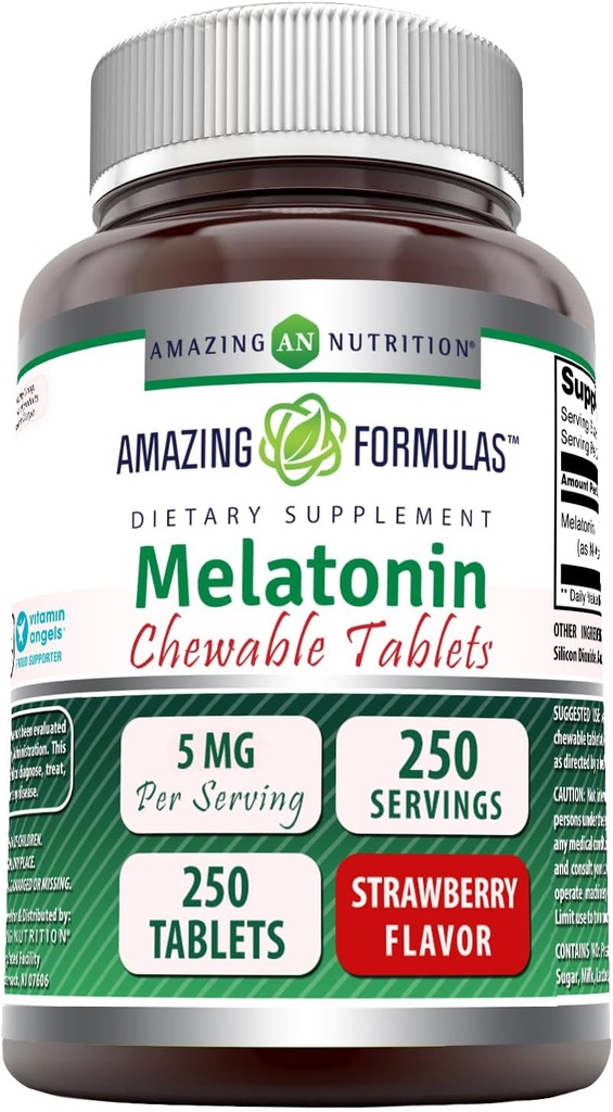 Amazing Formula Melonatin Chewable Supplement: 124; 5 Mg Per Serving 124; 250 Tablet 14; Non-GMO 124; Gluten- Free 124; Dibuat di USA (Strawberry Flavor)