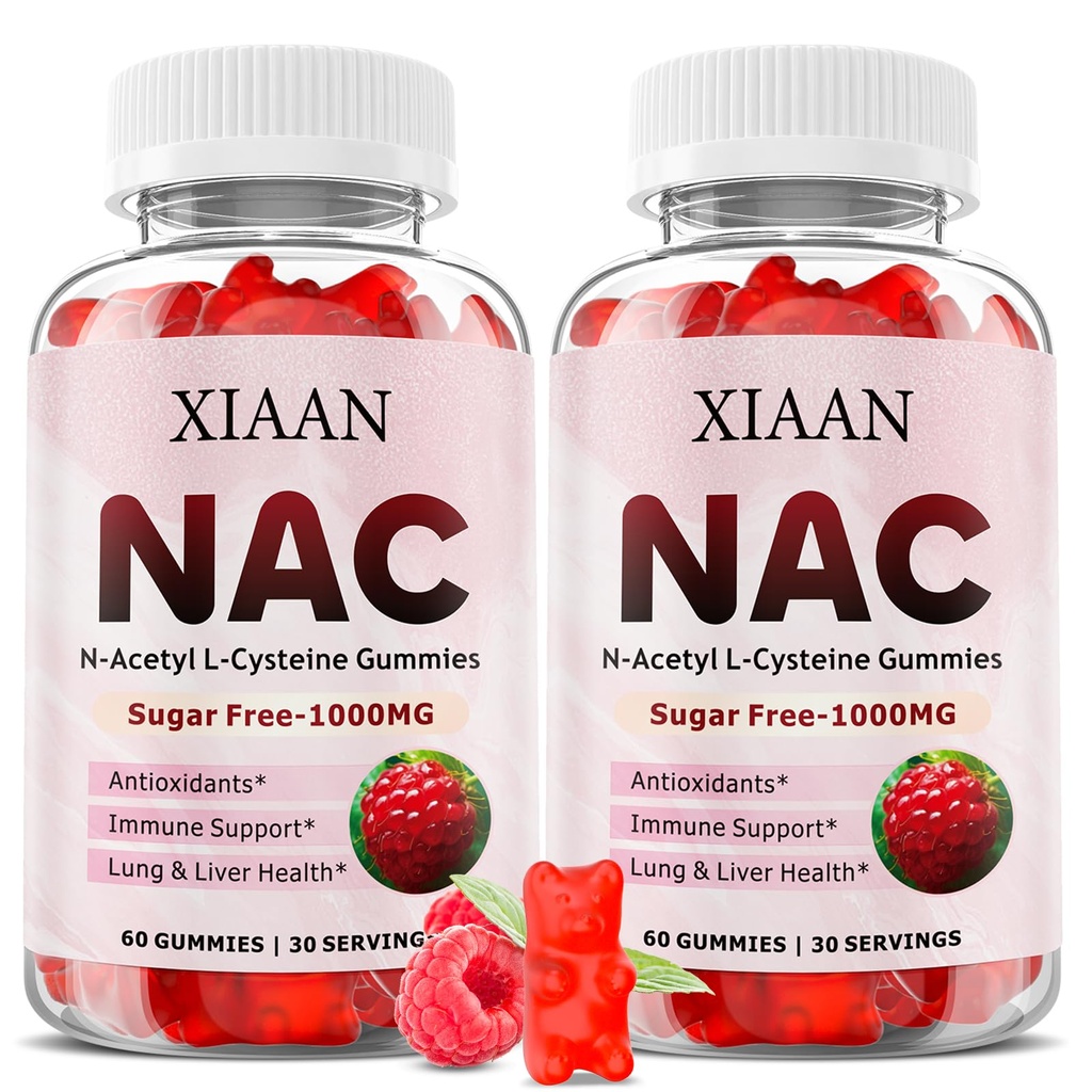 gummies untuk Anak & Dewasa, N Acetyl Cysteine 1000mg NAC Tambahan untuk Antioksidants & Imune Dukungan, Lung & Liver Kesehatan, Raspberry Flavor 120 Count
