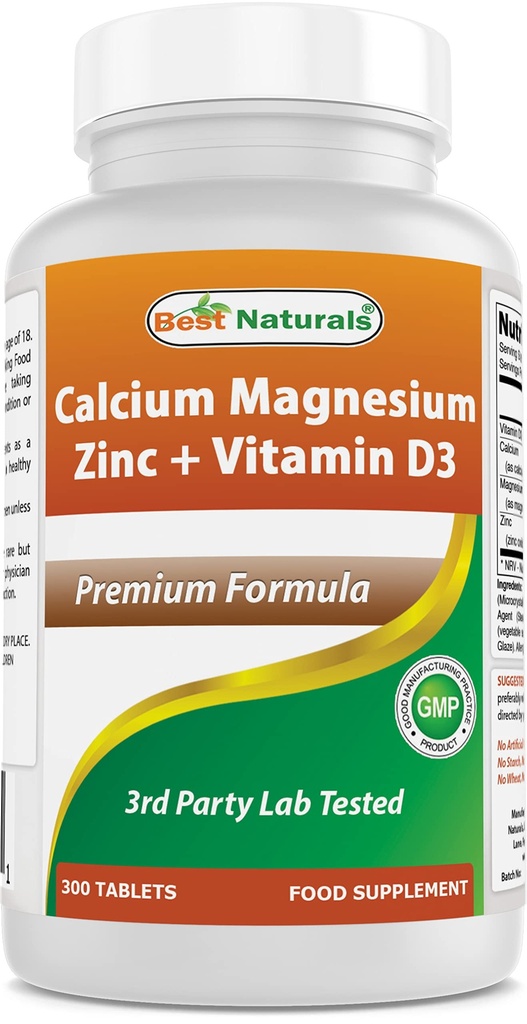 Kalsium Magnesium Zinc terbaik dengan Vitamin D3, 300 Tablet - Kalsium 1000 mg, Magnesium 400 mg, Zinc 25 mg & D3 600 IU per Serving (3 Tablet)