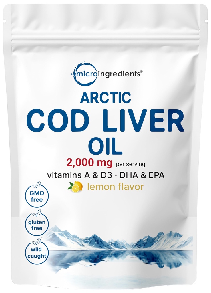 Cod Liver Oil 2.000mg Per Serving, 360 Softgeels = 124; Burpless Lemon Flavored - Kaya dalam Omega 3, Vitamin A & D3, EPA, DHA 124; Ikan Laut Dalam yang Liar; Hati, Otak, & Imune Suplemen