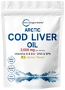 Cod Liver Oil 2.000mg Per Serving, 360 Softgeels = 124; Burpless Lemon Flavored - Kaya dalam Omega 3, Vitamin A & D3, EPA, DHA 124; Ikan Laut Dalam yang Liar; Hati, Otak, & Imune Suplemen