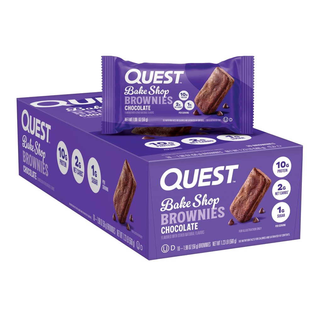 Quest Nutrection Bake Shop, Chocolate Brownies, 10g Protein, 2g Net Carbs, 1g Sugar, Protein Snack, 10 Count