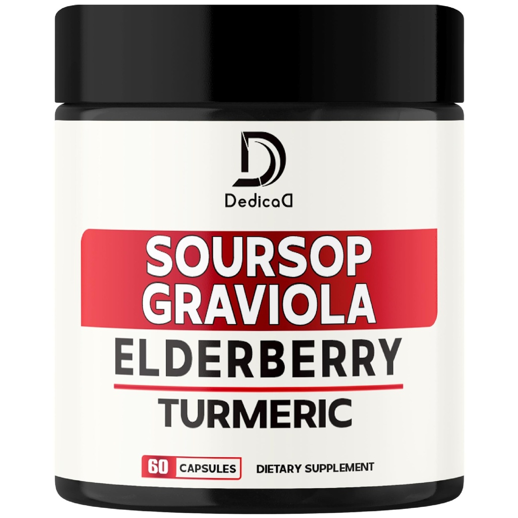 111 Graviola Soursop Capsules - Dicampur dengan Elderberry, Turmeric, Ginger, Milk Thistle, Cranberry & More - Dukung Positive Mood, Imune System & Body Management