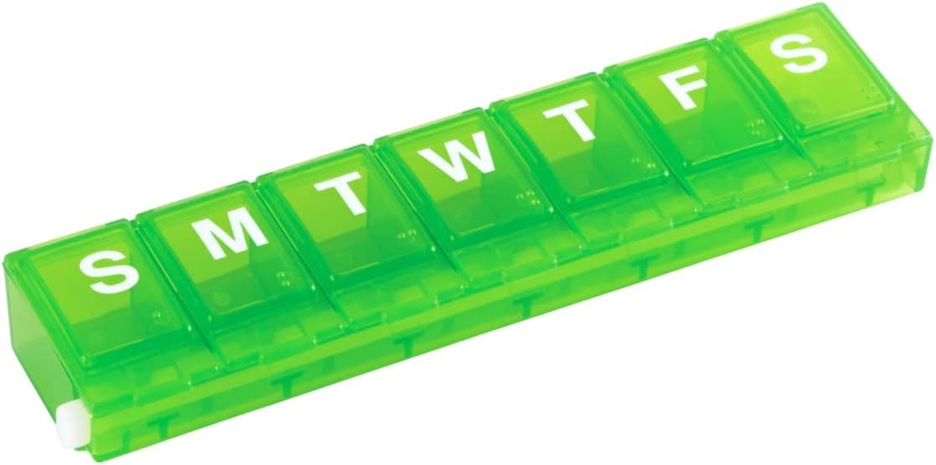 EZY DOSE Weekly (7-Day) Pill Planner, Medicine Case, Vitamin Organizer Box, Small Locking Comment to Secure Prescription Medication and Prevent Accidental Spilling, Green