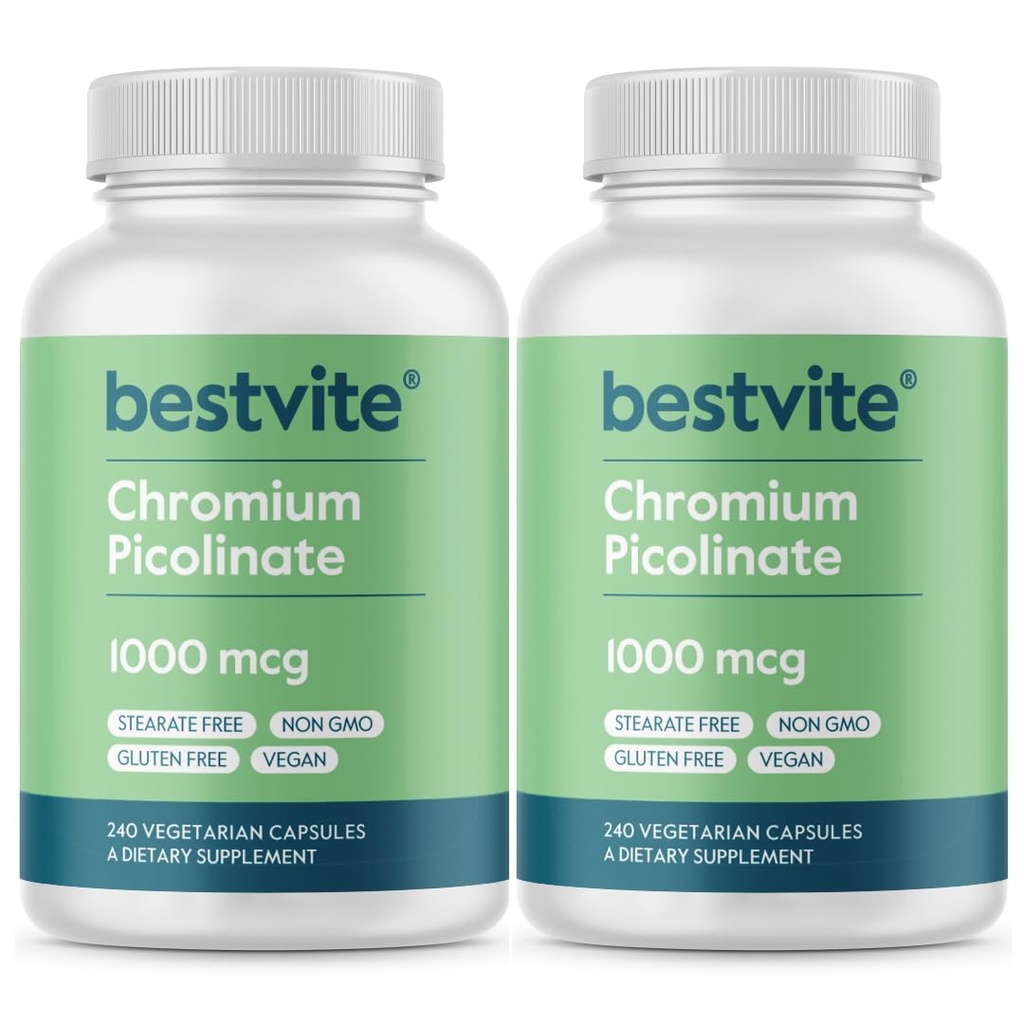 BestVITE Chromium Picolinate 1000mcg (480 CAPSUL Vegetarian) (240 x 2) - No Stearates - No Dikalsium Fosfat - Vegan - Gluten Bebas - Non-GMO