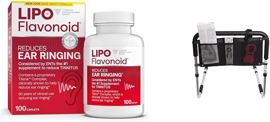 Lipo Flavonoid Tinnitus Relief 100 Caplets & Bed Rail Accesary Pouch