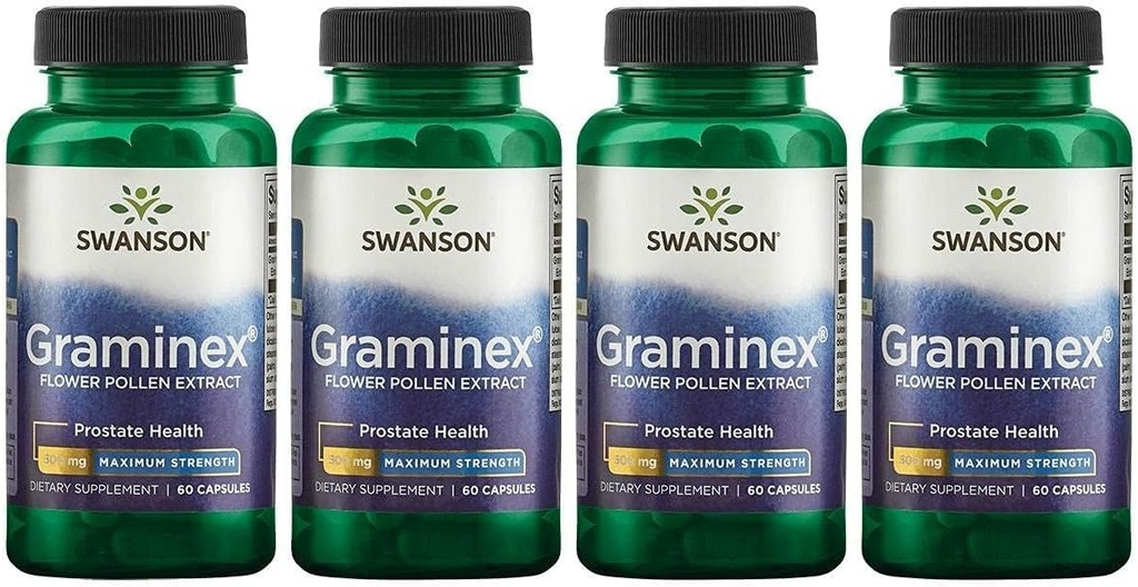 Swanson Maximum Power Graminex Flower Pollen Extract - Mendukung Prostate Health, Urinary Trakt, dan Ginny Health Suplemen - 60 Capsules, Masing-masing) (4 Pack)