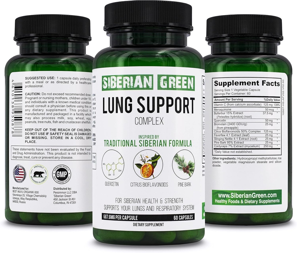 Siberia Green Lung Dukung Kompleks 60 Kapsul - Formula Bark Tradisional Formula Kaya di Quercetin, Citrus Bioflavonoid, Pine Bark