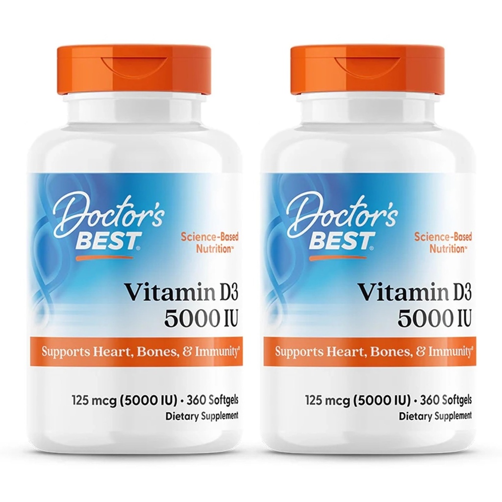 Doctor 's Best, (2 Pack) Vitamin D3, 125 mcg (5000 IU), 360 Softgels
