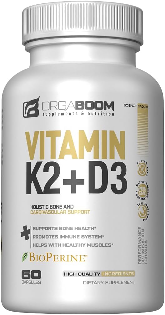 Vitamin D3 K2 Kalsium Suplemen - Vitamin D 5000 IU + Vitamin K2 MK7 100 mcg, Sword & Heart Health Suplemen & Men, D3K2 Teeth Vitamin dengan Bioperin, US-Made Non-GMO 60 Cap