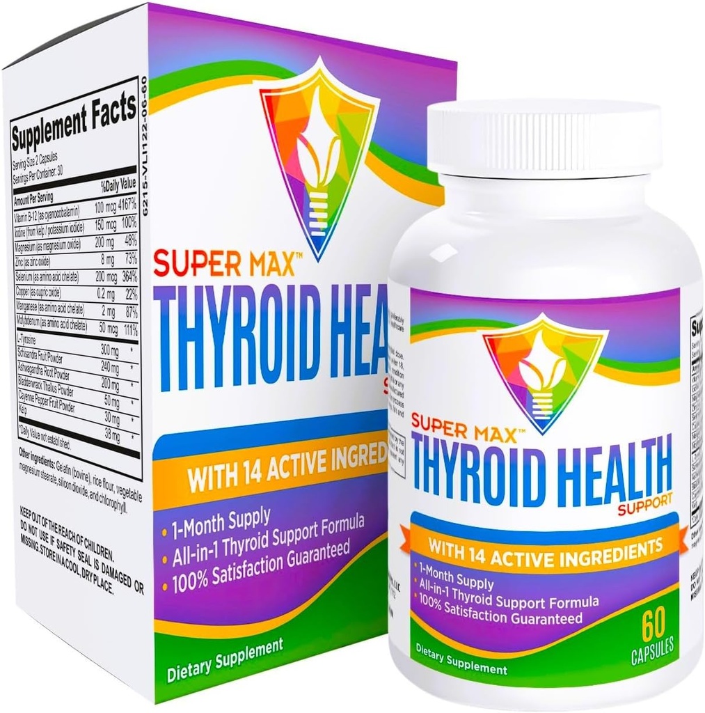 Tambahan Dukungan Thyroid (All-in-1 Formula) dengan 14 Ingreasi Aktif - Suplemen Thyroid - Kompleks Kesehatan Thyroid - Thyroid Dukungan Perempuan & Pria - 60 Kapsul