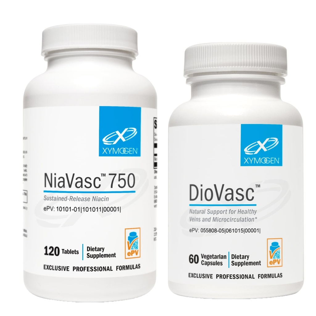 XYMOGEN NiaVasc 750 Luncurkan Niasin (120 Tablet) + DioVasc Dukungan bagi Veins + Micosirlon yang sehat (60 Kapsul)