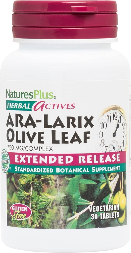 NaturresPlus Herbal Actives AARA Larix Olive Leaf - 30 Tablet - Imune Dukungan Suplemen, Extended Rilis Botanical - Vegetarian, Gluten Free - 30 Hamba