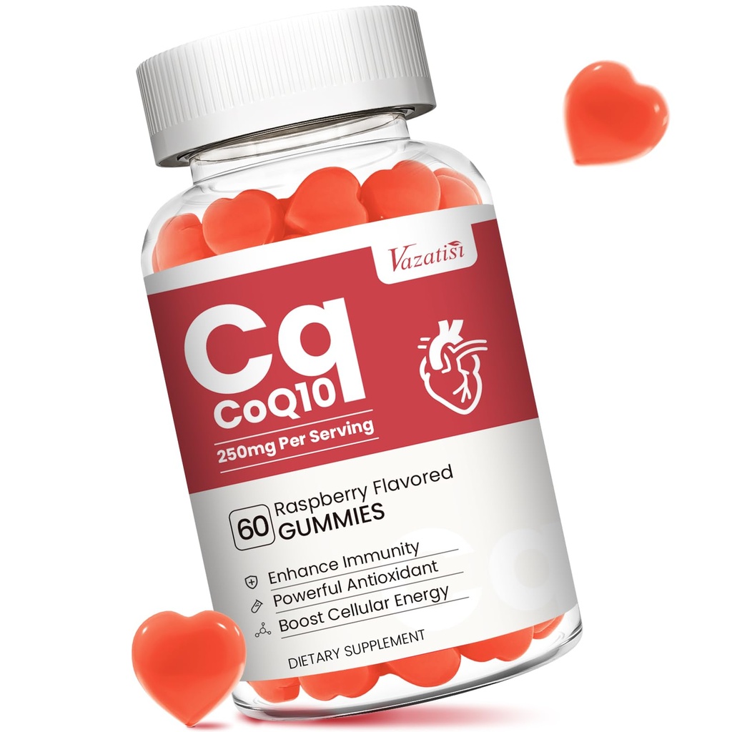 Absorpsi Tinggi CoQ10 Gummies 250 mg, plus Omega-3, Vitamin B3 untuk Energi Cellular, Otak & Antioksidant, 5X Lebih baik Absorpsi Koenzim Q10 Tambahan, Raspberry Flavored - 60 Cts