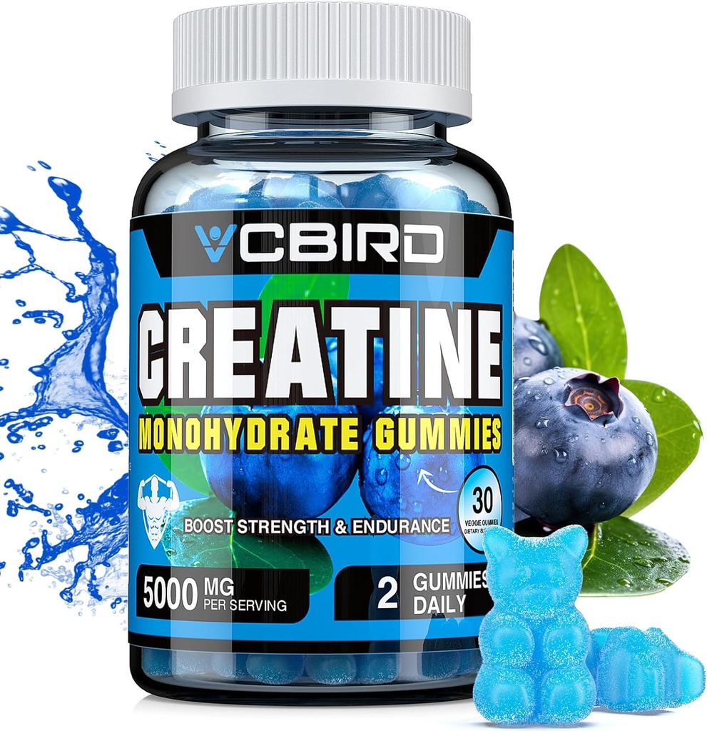 Cretine Monohydrate 5g Per Serving, No Sugar Creatine Suplemen untuk Kekuatan, Performance, Energy, Recovery, Gluten- Free Creatine for Women and Men, Blueberry Flavor (30 Kimmies109)
