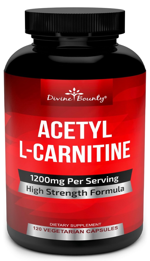 Divine Bounty Acetyl L- Carnitine Capsules 1200 mg Per Serving - L Carnitine Suplemen 120 Vegetarian Capsules