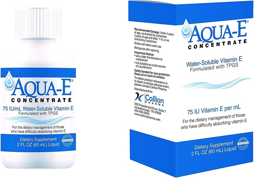 Aqua- E Konsentrat 75 IU / ml, 60 ml Bottle, Air - Soluble Liquid Vitamin E
